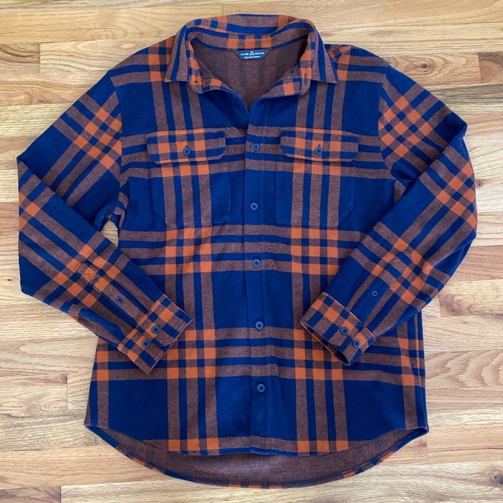 Alpine Design Orange & Navy Plaid Flannel Size Medium